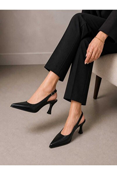 CİMİLİ SHOES Women's Black 7 Centimeter Heel Pointed Toe Women's Classic Leat...