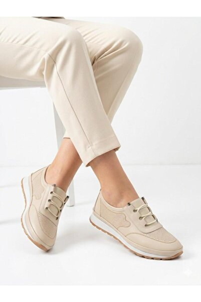 Lütfi Women's Cream Orthopedic Soft Sole Stylish Comfortable Daily Shoes