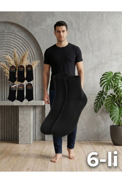 Erka Men's Black Booties Socks 6-Pack Daily Comfortable Flexible Cotton