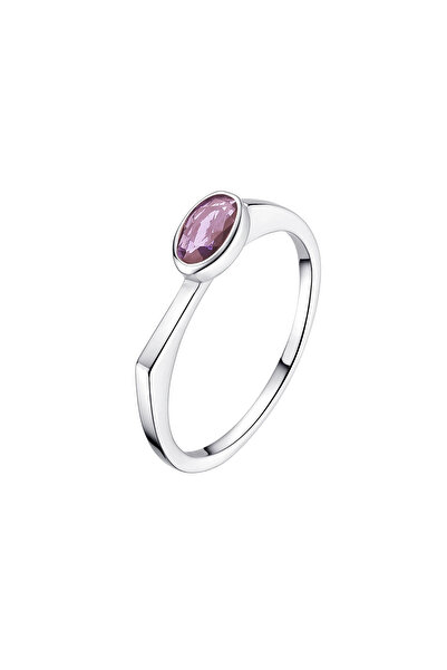 Lisa&Co. Inel Argint Oval Stone 55 mm / Argint placat cu rodiu / Zircon violet