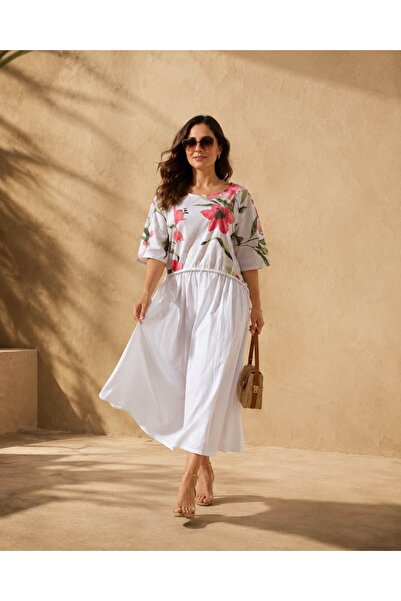 Punta Otantik Pts915400 Belted Rope Detailed Top Floral Pattern Coton Italian...