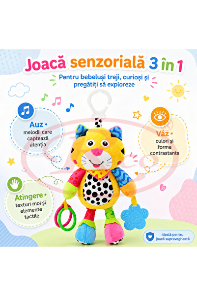 RCO Jucarie muzicala pentru bebelusi din plus, cu agatatoare, multiple melodii, Pisicuta, 26 cm, +0 luni, WJ6143A