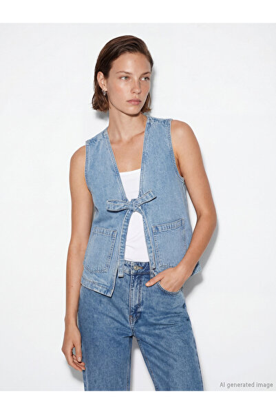 LC Waikiki V Neck Tie-up Women's Jean Vest