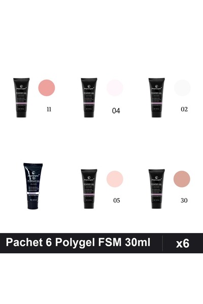 FSM Set 6 Polygel 30ml - Nr.02, Nr.04, Nr.05, Nr.11, Nr.23, Nr.30 - Construct...