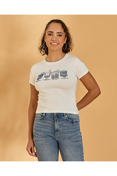 REDTAG Women Ivory Printed T-Shirt