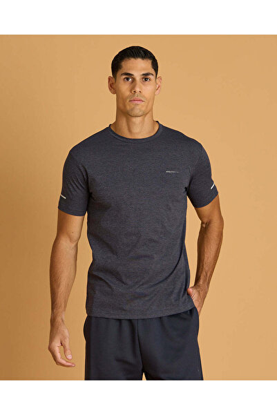 REDTAG Men Charcoal Solid Sports T Shirt
