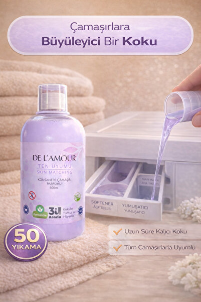 delamour Konsantre Sıvı Çamaşır Parfümü & 50 Yıkama %0 Alerjen 500ml Ten Uyumu