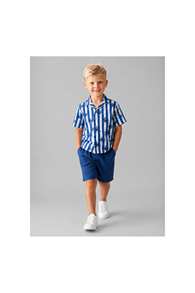 JABBER Men's Palm Leaf Linen Shirt and Gabardine Shorts Set