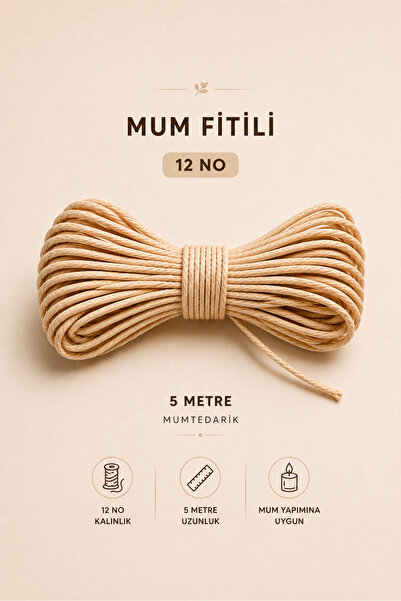 MUMTEDARİK Mum Fitili 12 No 5 Metre | Kalın Mum İpi Mum Yapımı İçin