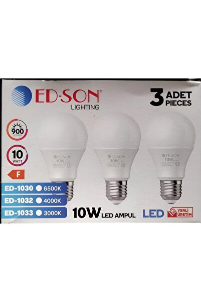 GR ELEKTRONİK AYDINLATMA Edson Ed-Son 10W LED Ampul 3’lü Paket 900 Lümen Ener...