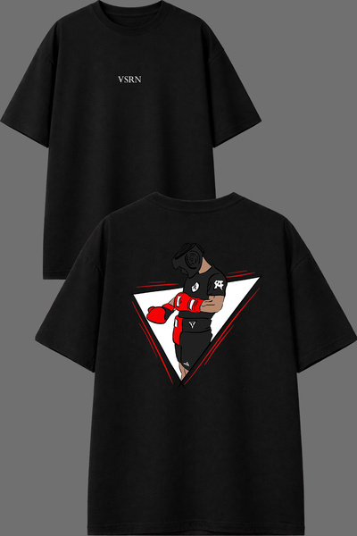 VSRN Boxer Design Front and Back Printed Black Oversize T-Shirt