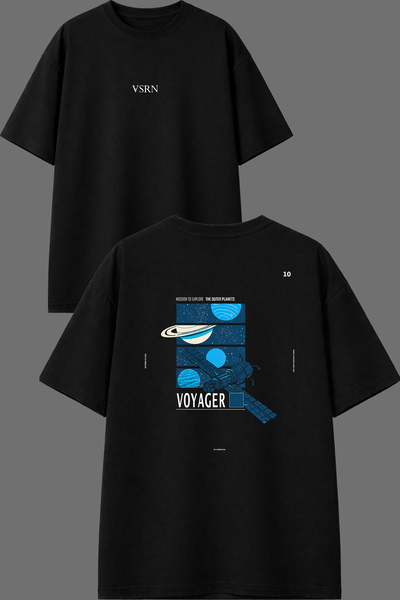VSRN Space System Design Front and Back Printed Black Oversize T-Shirt