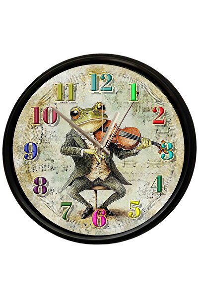 Caseras Violin Playing Frog Themed Glass Wall Clock 28 cm – Silent Mechanism ...