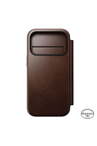 Nomad Husă modernă din piele tip folio pentru iPhone 17 Pro, Maro Rustic H.