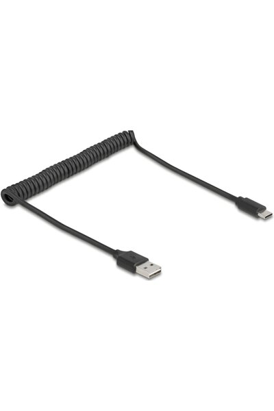 DELOCK Spiralkabel EASY-USB 2.0 Typ-A Stecker zu USB Type-C