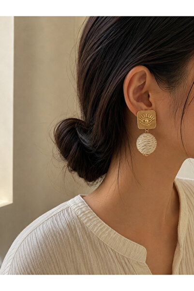YENGEÇ Eye Detail Straw Rope Top Model Earrings