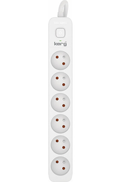 KERG Cablu cu 6 prize, alb-gri, 3m, 16A, H05VV-F, 3x1,5mm²