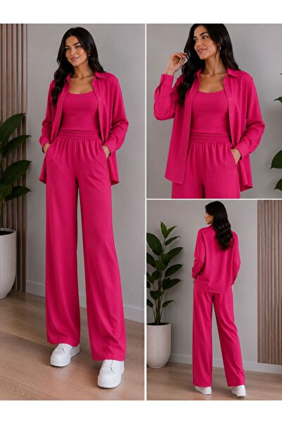 Pozitif Ayrobin Fabric 3-Piece Comfortable Cut Set - Shirt, Strappy Tank Top ...