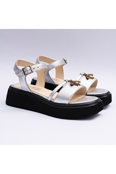 VAGAM Women 'Sandals Made of Genuine Leather Silver