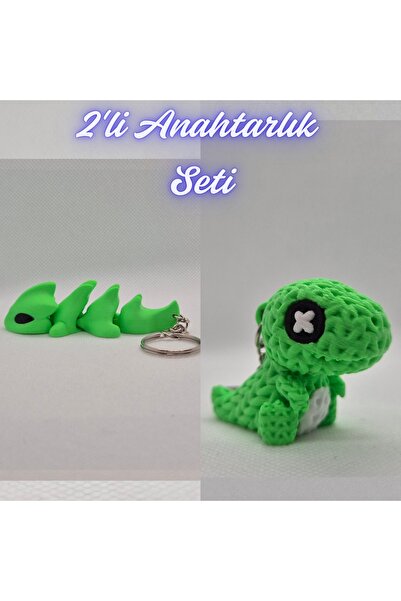 3DAtölyeMaker Green Flexible Dragon and Green Knitted Pattern Moving Dino Key...