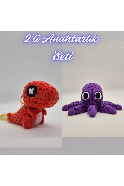 3DAtölyeMaker Red Knitted Pattern Moving Dino and Purple Knitted Pattern Octo...