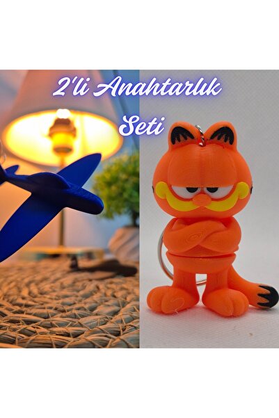 3DAtölyeMaker Blue Airplane and Blue Garfield Keychain
