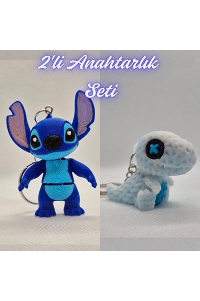 3DAtölyeMaker Blue Flexible Stitch and White Knitted Pattern Moving Dino Keyc...