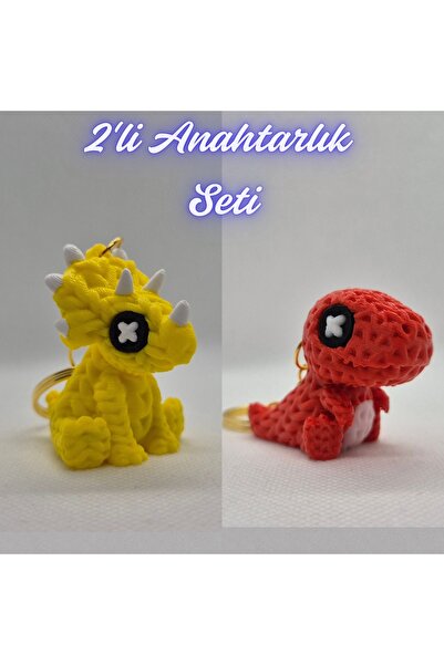3DAtölyeMaker Yellow Knitted Pattern Triceratops and Red Knitted Pattern Anim...