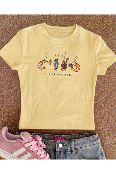 Le Savu Kemer Boy Shrimp Orchestra Printed Crop Blouse