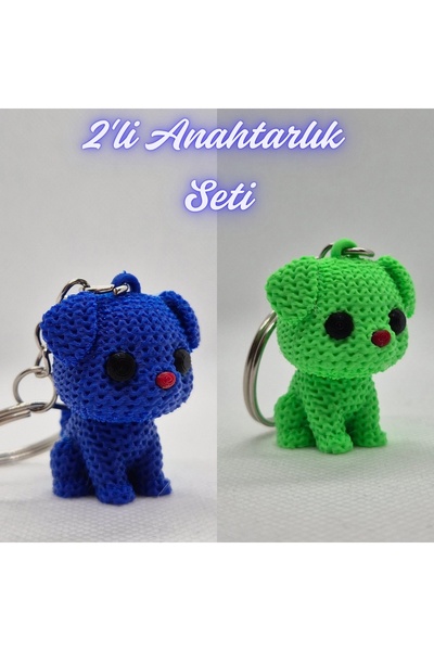 3DAtölyeMaker Blue Knitted Patterned Dog Keychain and Light Green Knitted Pat...
