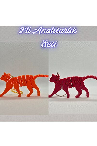 3DAtölyeMaker Orange Flexible Cat and Fire Engine Red Flexible Cat Keychain
