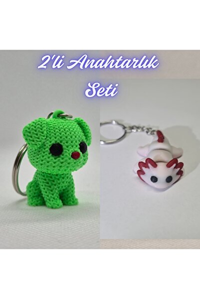 3DAtölyeMaker Light Green Knitted Patterned Dog and Light Pink Flexible Axolo...