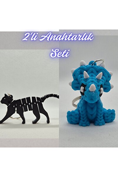 3DAtölyeMaker Black Flexible Cat and Light Blue Knitted Pattern Triceratops K...