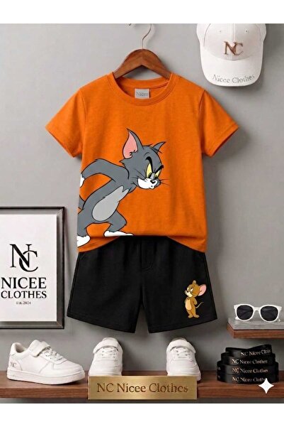 NC Nicee Clothes Summer Children's T-Shirt Shorts Unisex (Tom and Jery Angry)