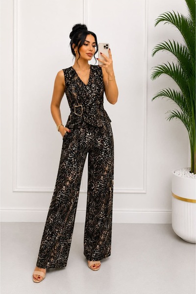 inci bayan giyim Leopard Double-Breasted Buckle Suit