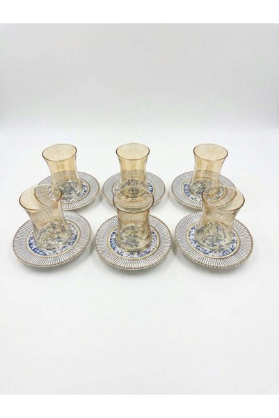 Altabi Çay Takımı 6 Kişilik Seramik Tabaklı Çay Bardağı + Çay Tabağı