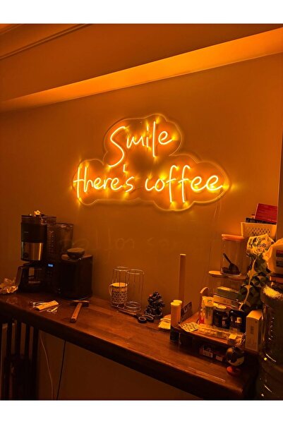 STUDYO YORA Smile Coffee LED Neon Tablo | Kafe Mutfak Duvar Dekoru | Pleksi I...