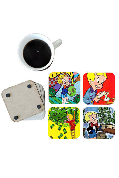 Ghostbastır Richie Rich Decorative Wooden Coaster Set 064