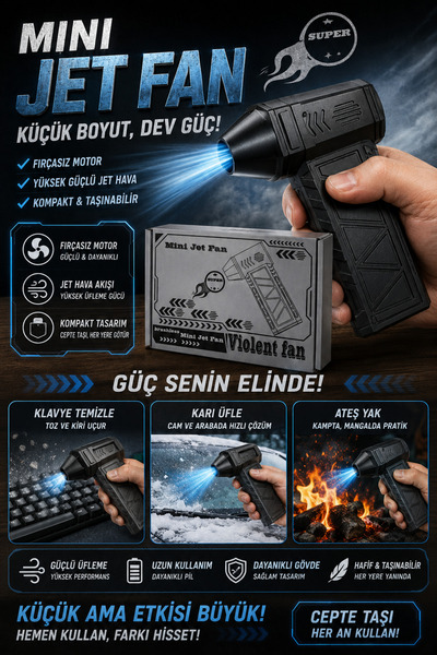CAR BOOST Mini Jet Fan Led ışıklı – Küçük Boyut, Dev Güç! Koku kartı hediyeli
