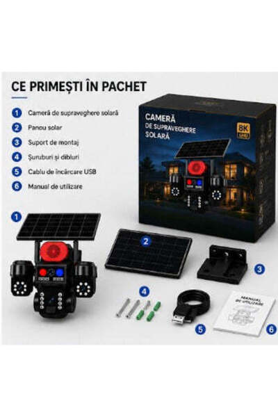 OEM Cameră Supraveghere 4G Crocodil – 3 Camere Rotative, 8K UHD și Panou Sola...