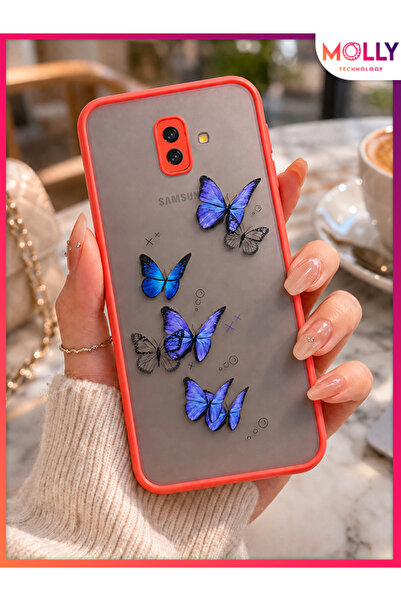 Molly SAMSUNG GALAXY J6 PLUS İçin Kenarları Kırmızı Renkli Mor Kanatlar Desen...