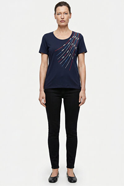 Sementa Tricou confortabil cu imprimeu aurit - Albastru închis