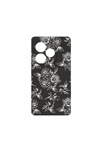 bestcase Премиум силиконов калъф, съвместим с Realme GT 6, Черни рози, Тънък ...