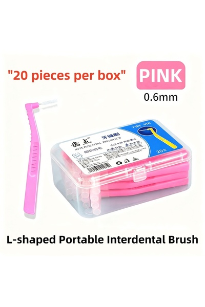 Choice Pink-1box 20 Pieces Boxed L-shaped Interdental Brushes for Orthodontic...