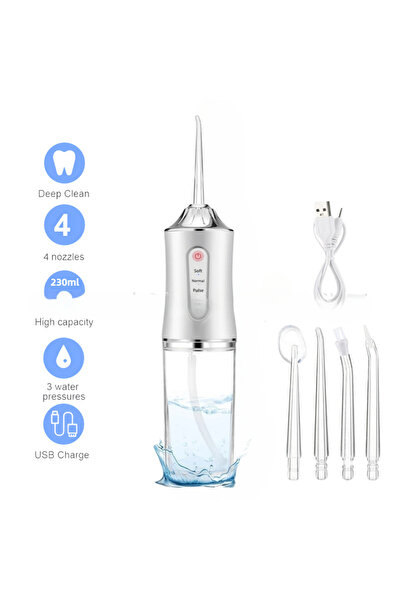 choice2 WHITE Oral Irrigator Portable USB Rechargeable Dental Water Flosser W...