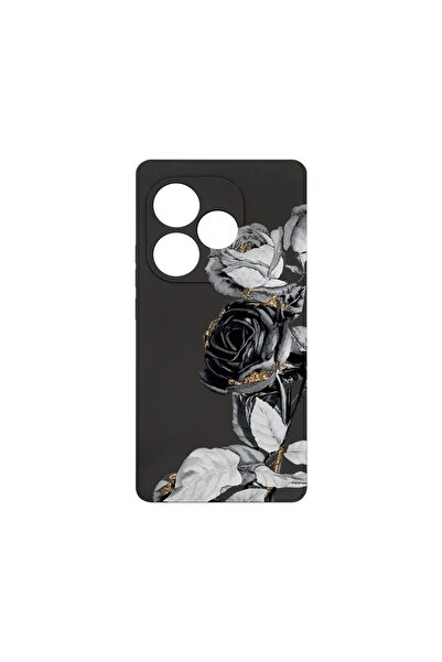 bestcase Премиум силиконов калъф, съвместим с Realme GT 6, Черна роза, Тънък ...