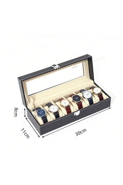 Choice1 black 6 Slot Classic Style 2/3/6 Slots PU Leather Watch Display Case ...