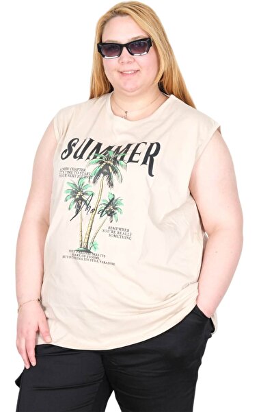 ModeXL Mode XL Real Big Size Women's Athlete Printed Summer U26010 Beige