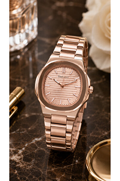 Ferrucci Women's Wristwatch Steel Band Rose Gold Color Casual and Stylish Com...