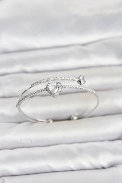 Clariss Brass Silver Color Heart Model Zircon Stone Women's Bracelet